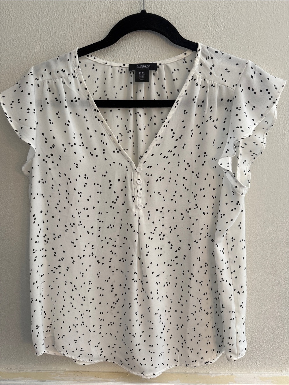 Jones New York White Blouse with Black Dot Print